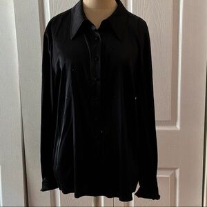 St. John Sparkly Black Long-Sleeve Button Front Silk Blouse